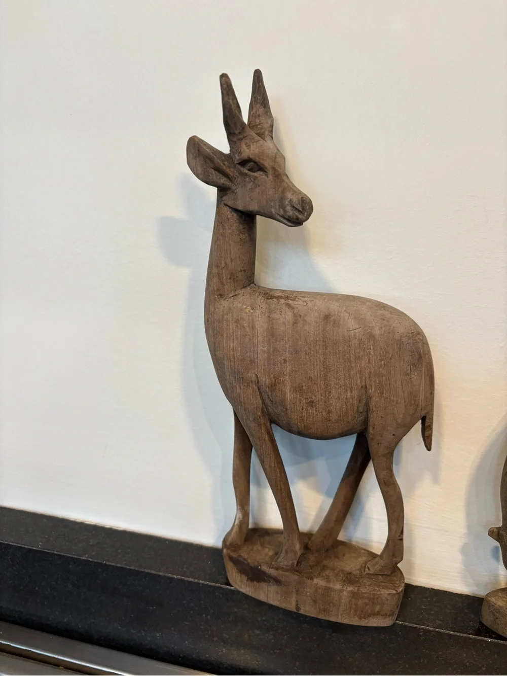 Vintage Hand Carved Rustic Natural Wood Antelope Figurines, Matte, Set Of 2